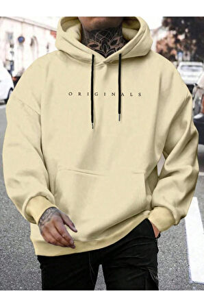 Erkek Originals Baskılı Oversize Kapşonlu Sweatshirt