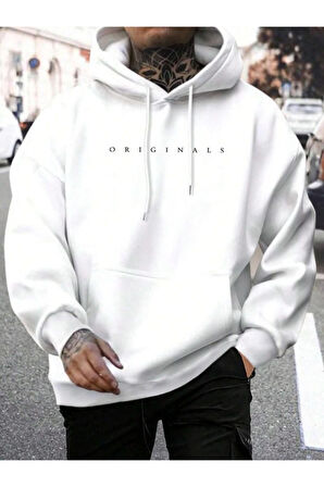 Erkek Originals Baskılı Oversize Kapşonlu Sweatshirt