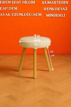 ORINA Yuvarlak Peluş Modern Teddy Puf Bench – Retro Ahşap Ayaklı Tabure