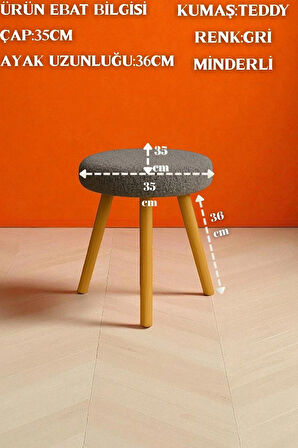 ORINA Yuvarlak Peluş Modern Teddy Puf Bench – Retro Ahşap Ayaklı Tabure