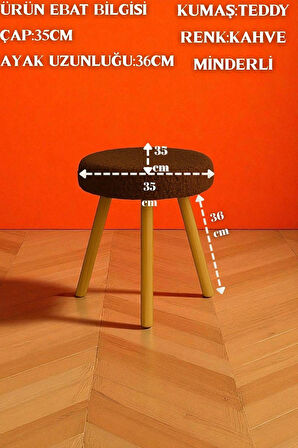 ORINA Yuvarlak Peluş Modern Teddy Puf Bench – Retro Ahşap Ayaklı Tabure