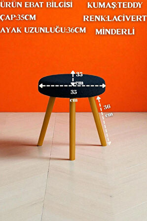 ORINA Yuvarlak Peluş Modern Teddy Puf Bench – Retro Ahşap Ayaklı Tabure