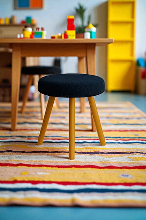 ORINA Yuvarlak Peluş Modern Teddy Puf Bench – Retro Ahşap Ayaklı Tabure