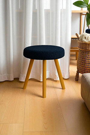 ORINA Yuvarlak Peluş Modern Teddy Puf Bench – Retro Ahşap Ayaklı Tabure