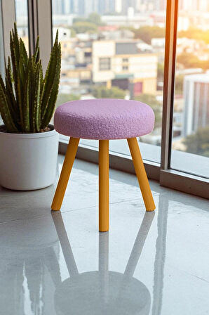 ORINA Yuvarlak Peluş Modern Teddy Puf Bench – Retro Ahşap Ayaklı Tabure