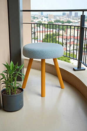 ORINA Yuvarlak Peluş Modern Teddy Puf Bench – Retro Ahşap Ayaklı Tabure