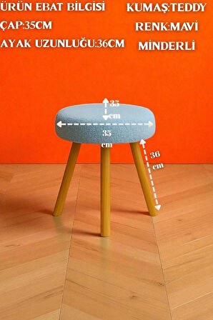 ORINA Yuvarlak Peluş Modern Teddy Puf Bench – Retro Ahşap Ayaklı Tabure