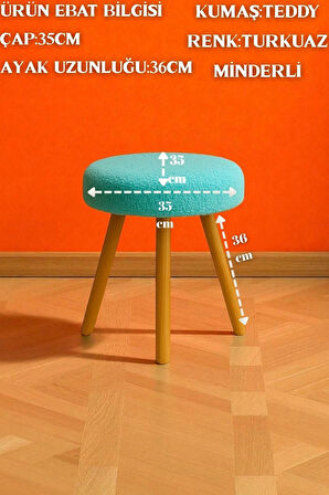 ORINA Yuvarlak Peluş Modern Teddy Puf Bench – Retro Ahşap Ayaklı Tabure