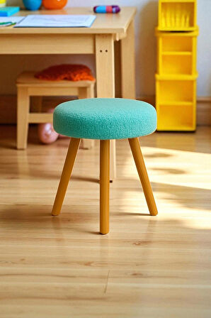 ORINA Yuvarlak Peluş Modern Teddy Puf Bench – Retro Ahşap Ayaklı Tabure