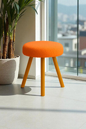 ORINA Yuvarlak Peluş Modern Teddy Puf Bench – Retro Ahşap Ayaklı Tabure