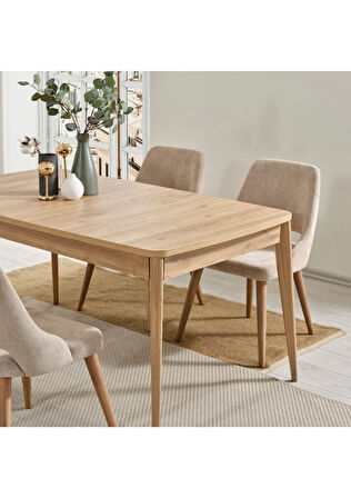 Orin  80x132 Mdf Açılabilir Meşe Masa 4 Krem Sandalye