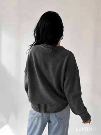 Antrasit Bisiklet Yaka Oversize Triko Kadın Kazak