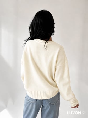 Ekru Bisiklet Yaka Oversize Triko Kadın Kazak