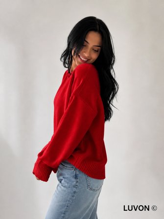 Kırmızı Bisiklet Yaka Oversize Triko Kadın Kazak