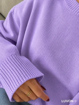 Lila Bisiklet Yaka Oversize Triko Kadın Kazak