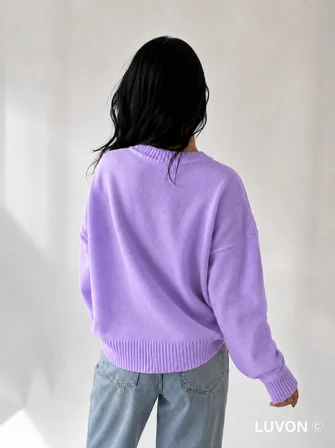 Lila Bisiklet Yaka Oversize Triko Kadın Kazak