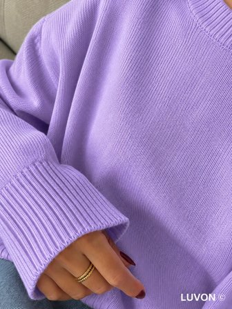 Lila Bisiklet Yaka Oversize Triko Kadın Kazak