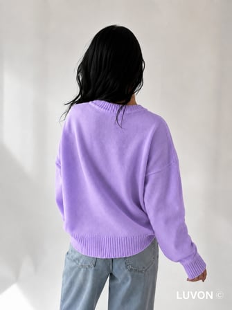 Lila  Bisiklet Yaka Oversize Triko Kadın Kazak