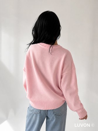 Pembe Bisiklet Yaka Oversize Triko Kadın Kazak