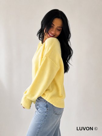 Sarı Bisiklet Yaka Oversize Triko Kadın Kazak