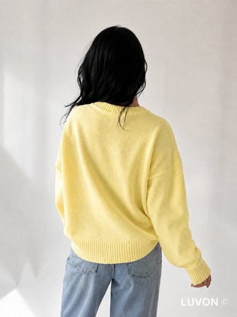 Sarı Bisiklet Yaka Oversize Triko Kadın Kazak