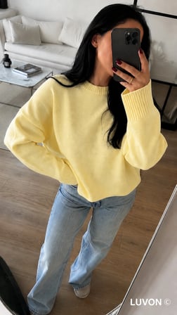 Sarı Bisiklet Yaka Oversize Triko Kadın Kazak