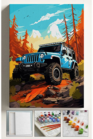 Sayılarla Boyama Çerçeveli Hobi Seti Numaralı Tuval Fırça Boya Dahil Kasnaklı 40X50 Cm ORMAN 4X4