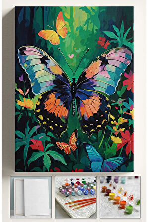 Sayılarla Boyama Seti Numaralı Tuval Fırça Boya Dahil Kasnaklı Set 40x50 Cm - ORMAN KELEBEK