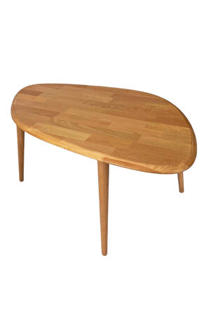 Fawdecor Masif %100 Doğal Ahşap Modern Oval Asimetrik Demonte Orta Sehpa