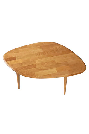 Fawdecor Masif %100 Doğal Ahşap Modern Oval Asimetrik Demonte Orta Sehpa