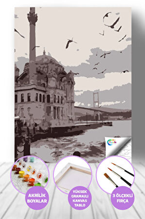 Ortaköy Cami Sayılarla Boyama Seti, Hobi Seti, 40X50 Tablo, Fırça Boya, Numaralı Tuval