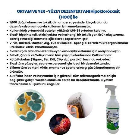 Bioxi® Ortam & Yer - Yüzey Dezenfektanı 1 LT /Hipokloröz asit (HOCl) bazlı (ALKOLSÜZ)