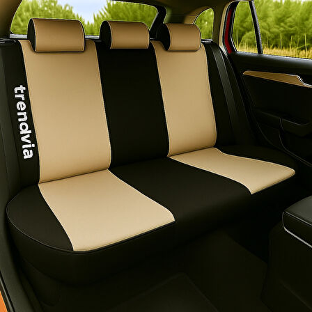 Bej Siyah Ortopedik Şerit Oto Kılıfı Takımı - Ön Arka Koltuklara Uygun