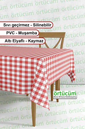 Kırmızı Beyaz Pötikareli Pvc Muşamba Masa Örtüsü Leke Tutmaz Silinebilir