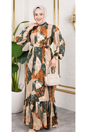 Kadın Kuşaklı Viskon Tesettür Elbise