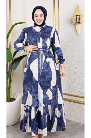 Kadın Kuşaklı Viskon Tesettür Elbise