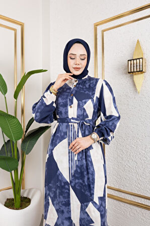 Kadın Kuşaklı Viskon Tesettür Elbise