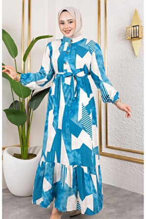 Kadın Kuşaklı Viskon Tesettür Elbise