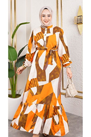 Kadın Kuşaklı Viskon Tesettür Elbise