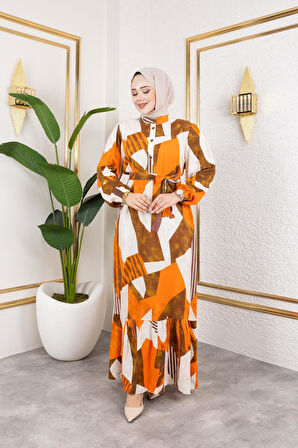 Kadın Kuşaklı Viskon Tesettür Elbise