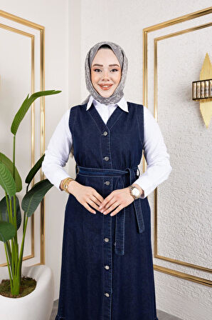 Kadın Düğmeli Kuşaklı Kot Jile