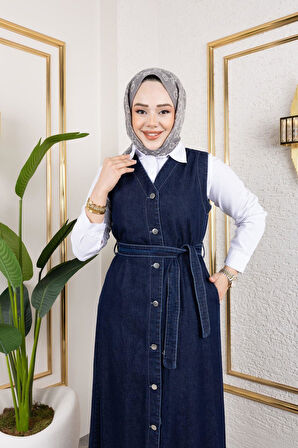 Kadın Düğmeli Kuşaklı Kot Jile