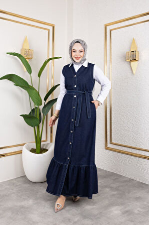 Kadın Düğmeli Kuşaklı Kot Jile