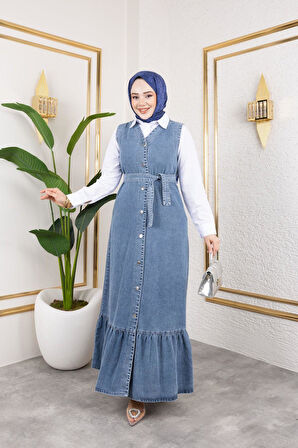 Kadın Düğmeli Kuşaklı Kot Jile