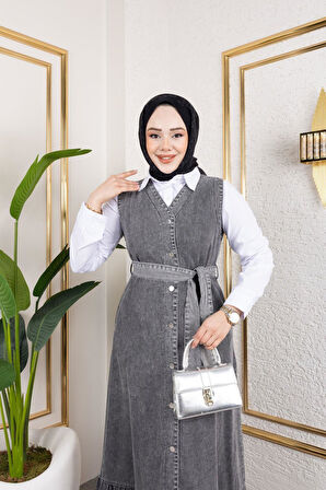 Kadın Düğmeli Kuşaklı Kot Jile