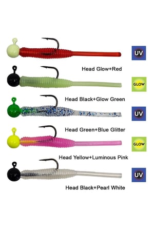Kendo Hook Worm Jighead+Lrf Silikonu 1gr+4.5cm 5 Adet Head Yellow/Luminous Pink