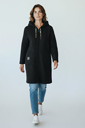 KADIN ÜSTTEN CEPLİ KAPÜŞONLU ÖNÜ FERMUARLI KAŞE HIRKA