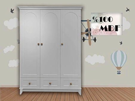 %100 MDF Oslo Düz Desen 3 Kapılı Bebek & Çocuk Gardırop