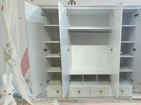 %100 MDF Oslo Düz Desen 4 Kapılı Bebek & Çocuk Gardırop
