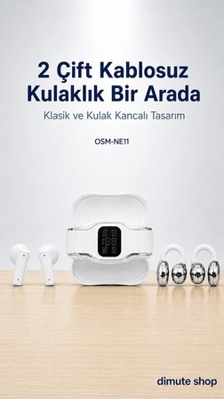 OSM-NE11 2 Çift Kablosuz Bluetooth 5.4 Kulaklık Klasik ve Kulak Kancalı